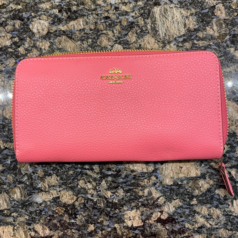 Coach Accordion Zip Around Wallet In Pink Rudy